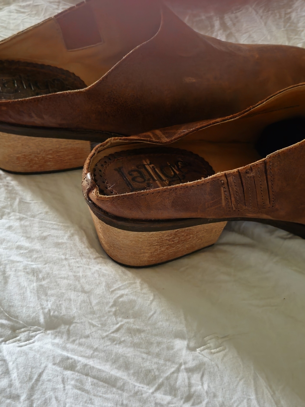 Latigo Brown Leather Slingback Mules W/Cork Heel